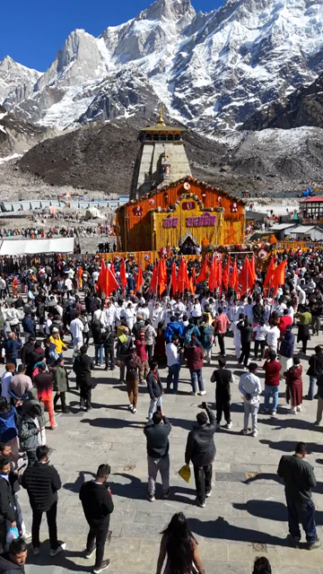 Vertical Aerial View of Kedarnath Temple and Pilgrims Uttarakhand India