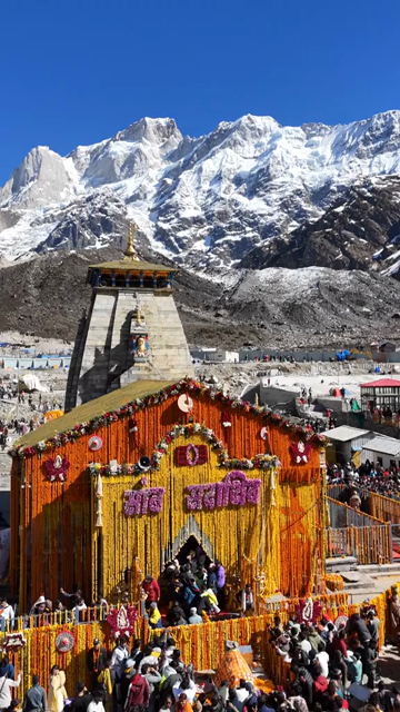 Vertical Aerial View of Kedarnath Temple and Pilgrims Uttarakhand India