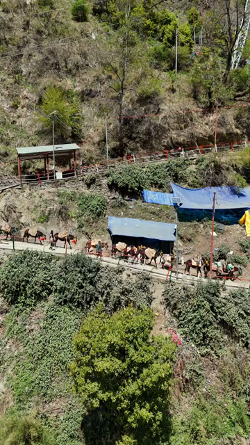 Vertical Aerial View of Kedarnath Trek Route Uttarakhand India