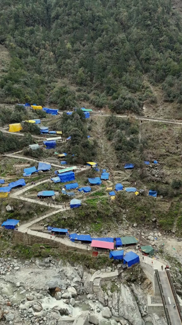 Vertical Aerial View of Kedarnath Trek Route Uttarakhand India