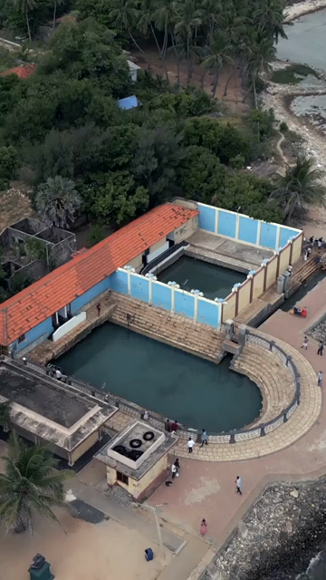 Vertical Aerial View of Keerimalai Sacred Pond and Naguleswaram Temple Jaffna Sri Lanka