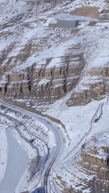 Vertical Aerial View of Key Monastery in Snow Covered Spiti Valley Himachal Pradesh