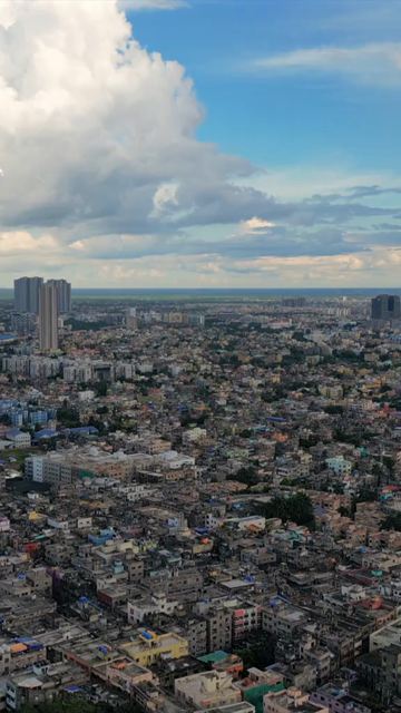 Vertical Aerial View of Kolkata City and Lakes, West Bengal, India