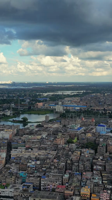 Vertical Aerial View of Kolkata City and Lakes, West Bengal, India