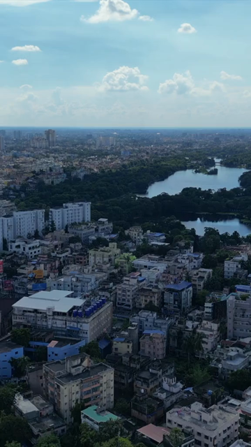 Vertical Aerial View of Kolkata City and Lakes, West Bengal, India