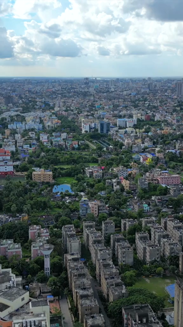 Vertical Aerial View of Kolkata City and Lakes, West Bengal, India