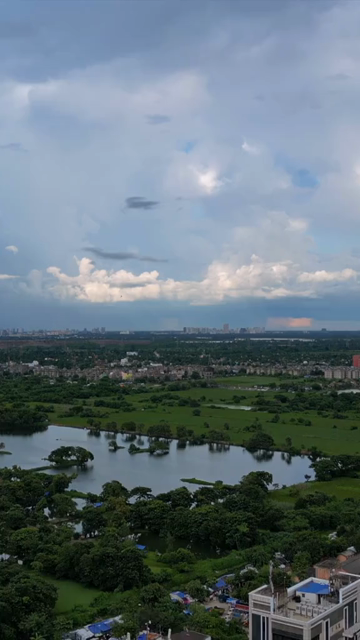 Vertical Aerial View of Kolkata City and Lakes, West Bengal, India