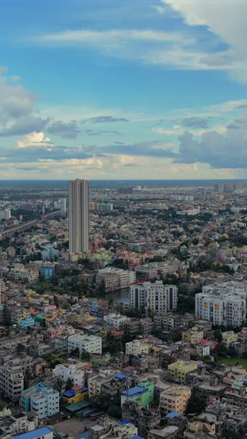 Vertical Aerial View of Kolkata City and Lakes, West Bengal, India