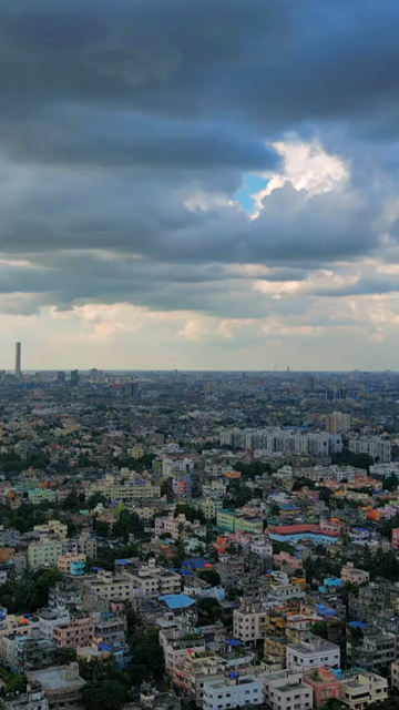 Vertical Aerial View of Kolkata City and Lakes, West Bengal, India