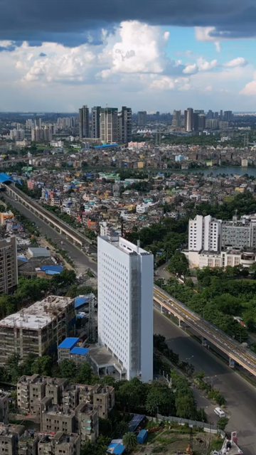 Vertical Aerial View of Kolkata City and Lakes, West Bengal, India