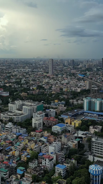 Vertical Aerial View of Kolkata City and Lakes, West Bengal, India