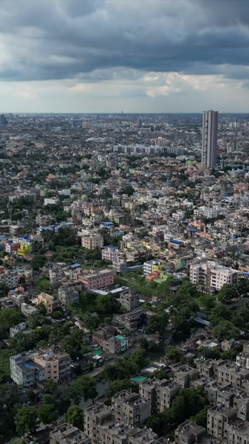 Vertical Aerial View of Kolkata City and Lakes, West Bengal, India
