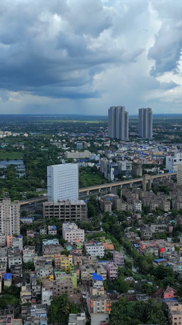 Vertical Aerial View of Kolkata City and Lakes, West Bengal, India
