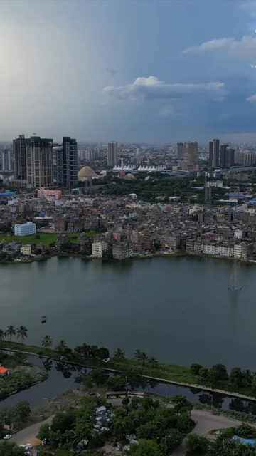 Vertical Aerial View of Kolkata City and Lakes, West Bengal, India