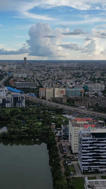 Vertical Aerial View of Kolkata City and Lakes, West Bengal, India