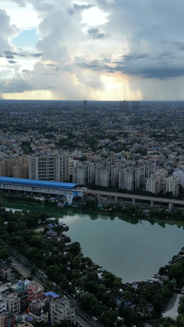 Vertical Aerial View of Kolkata City and Lakes, West Bengal, India
