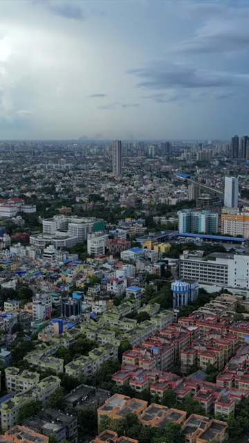 Vertical Aerial View of Kolkata City and Lakes, West Bengal, India