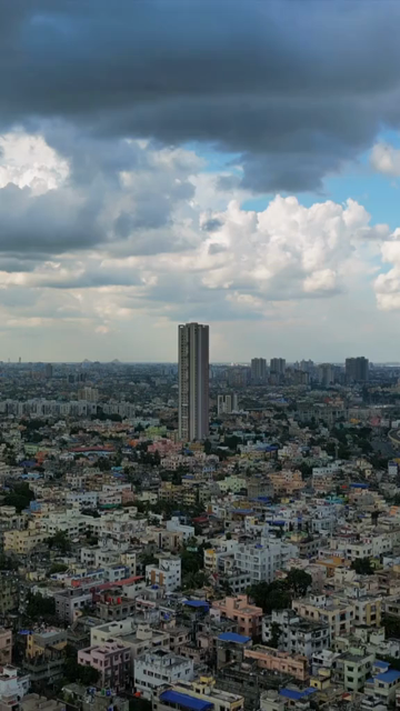 Vertical Aerial View of Kolkata City and Lakes, West Bengal, India