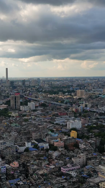 Vertical Aerial View of Kolkata City and Lakes, West Bengal, India