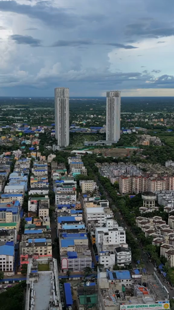 Vertical Aerial View of Kolkata City and Lakes, West Bengal, India