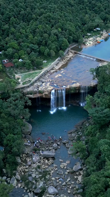 Vertical Aerial View of Krang Suri Waterfall, Meghalaya, India