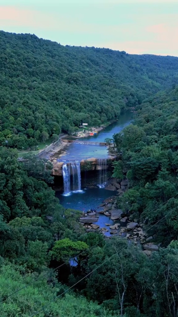 Vertical Aerial View of Krang Suri Waterfall, Meghalaya, India