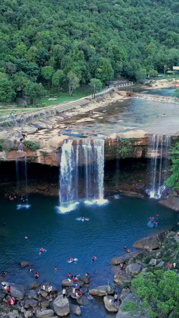 Vertical Aerial View of Krang Suri Waterfall, Meghalaya, India