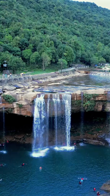Vertical Aerial View of Krang Suri Waterfall, Meghalaya, India