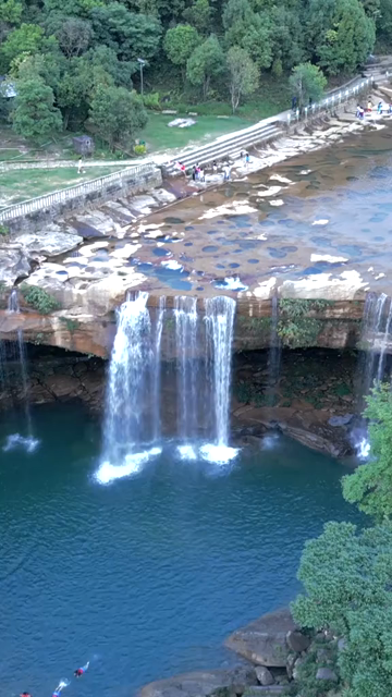 Vertical Aerial View of Krang Suri Waterfall, Meghalaya, India