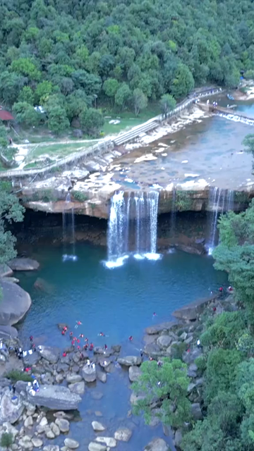 Vertical Aerial View of Krang Suri Waterfall, Meghalaya, India