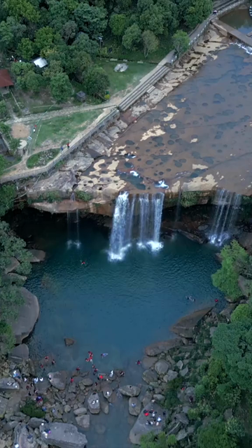 Vertical Aerial View of Krang Suri Waterfall, Meghalaya, India