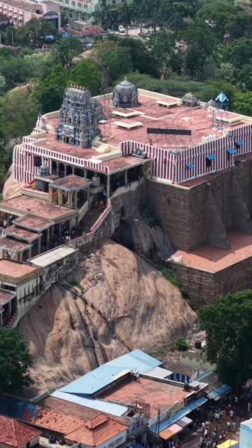 Vertical Aerial View of Kundrakudi Murugan Temple During Temple Chariot Festival in Sivaganga Tamil Nadu India