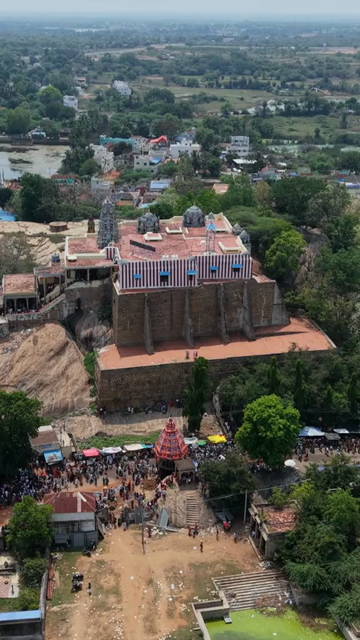 Vertical Aerial View of Kundrakudi Murugan Temple During Temple Chariot Festival in Sivaganga Tamil Nadu India