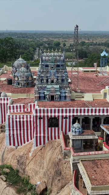 Vertical Aerial View of Kundrakudi Murugan Temple During Temple Chariot Festival in Sivaganga Tamil Nadu India
