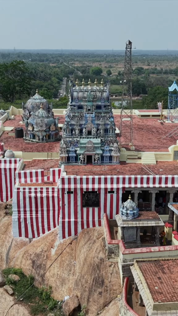 Vertical Aerial View of Kundrakudi Murugan Temple During Temple Chariot Festival in Sivaganga Tamil Nadu India