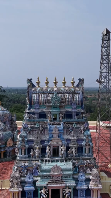 Vertical Aerial View of Kundrakudi Murugan Temple During Temple Chariot Festival in Sivaganga Tamil Nadu India