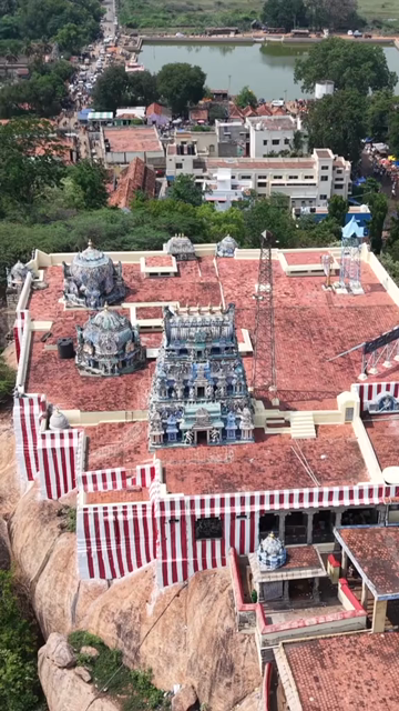 Vertical Aerial View of Kundrakudi Murugan Temple During Temple Chariot Festival in Sivaganga Tamil Nadu India
