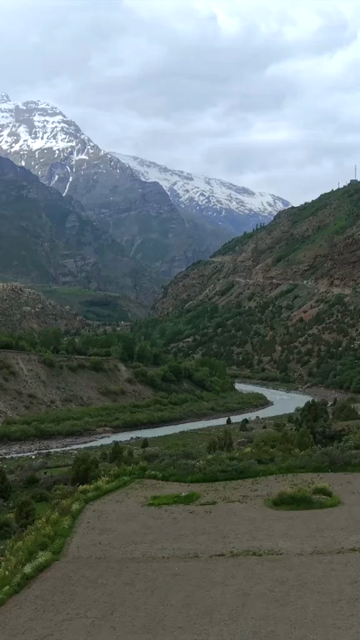 Vertical Aerial View of Ladakh Valley and Mountain River, India