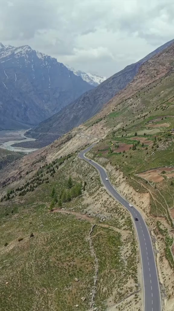 Vertical Aerial View of Ladakh Valley and Mountain River, India