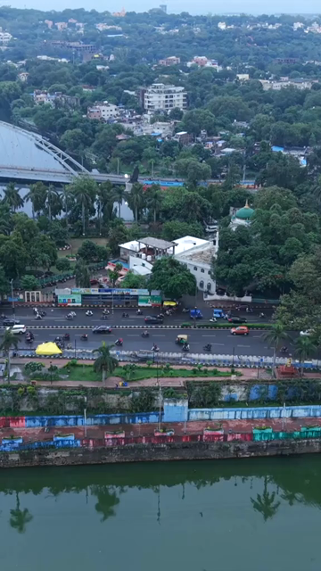 Vertical Aerial View of Lake Ghats and Waterfront in Bhopal, India