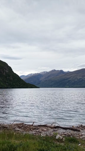 Vertical Aerial View of Lake Wakatipu and Mountain Landscape in New Zealand