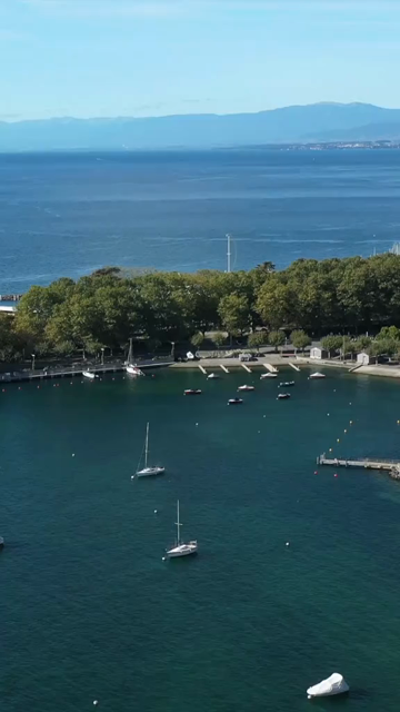 Vertical Aerial View of Lake Zurich and Sailboat in Switzerland