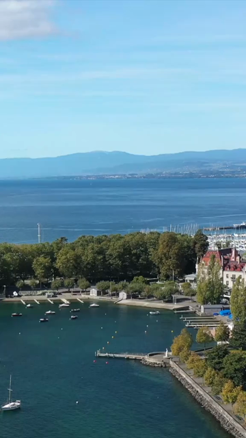 Vertical Aerial View of Lake Zurich and Sailboat in Switzerland