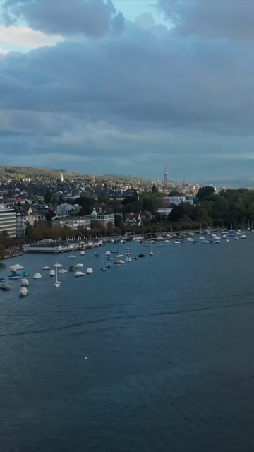 Vertical Aerial View of Lake Zurich and Sailboat in Switzerland