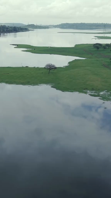 Vertical Aerial View of Lake and Monsoon Clouds in Bhopal, Madhya Pradesh, India