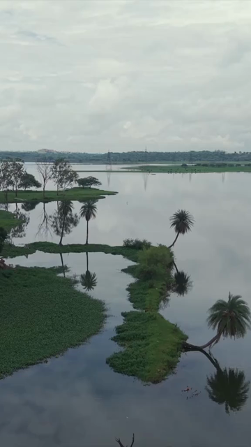 Vertical Aerial View of Lake and Monsoon Clouds in Bhopal, Madhya Pradesh, India