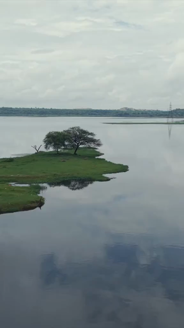Vertical Aerial View of Lake and Monsoon Clouds in Bhopal, Madhya Pradesh, India