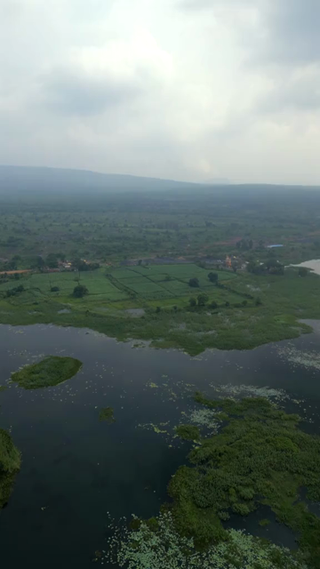Vertical Aerial View of Lake and Rural Landscape in Madhya Pradesh India
