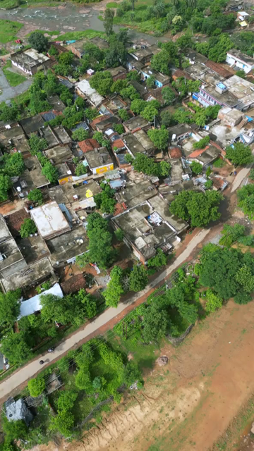 Vertical Aerial View of Lake and Rural Landscape in Madhya Pradesh India