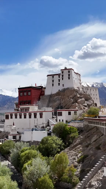 Vertical Aerial View of Lamayuru Monastery Built on Rocky Mountains in Ladakh India